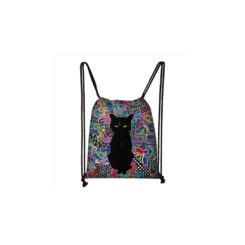 Cat Printed Polyester Drawstring Bag, Women's Backpack, Rectangle Cat Printed Polyester Drawstring Bag, Women's Backpack, Rectangle