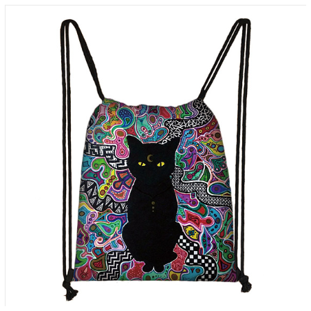 Cat Printed Polyester Drawstring Bag, Women's Backpack, Rectangle