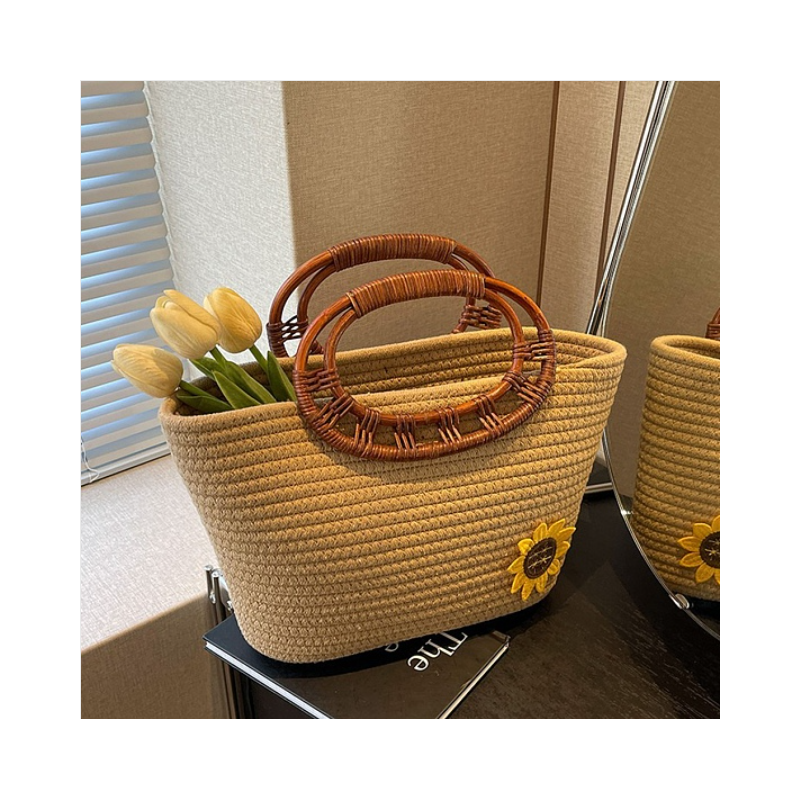 Flower Patchwork Woven Pattern Handheld Basket Bag Flower Patchwork Woven Pattern Handheld Basket Bag