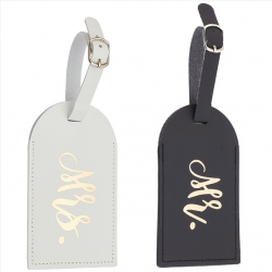 2Pcs 2 Colors PU Leather & Alloy Luggage Bag Tags, Travel ID Labels, Suitcase Name Tags