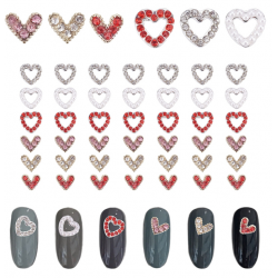 6 Style Alloy Rhinestone Cabochons, Heart, for Nail Art Studs and Nail Art Decoartion Accessories