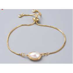 Brass Slider Bracelets, Bolo Bracelets, with Natural Baroque Pearl Keshi Pearl Beads and Box Chains