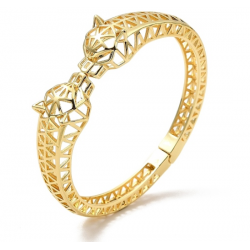 Double Leopard Head Brass Hollow Bangles for Women