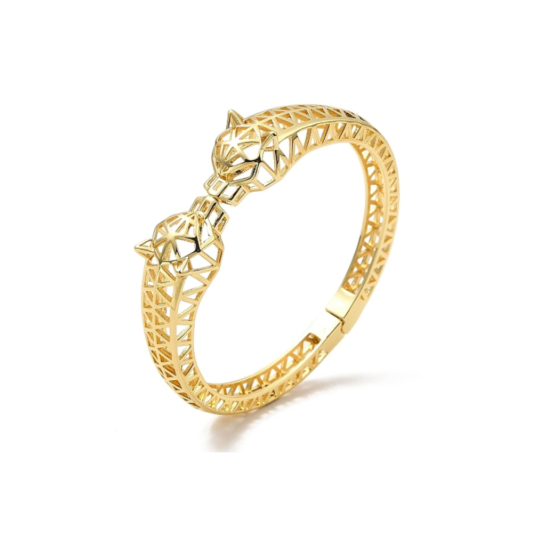 Double Leopard Head Brass Hollow Bangles for Women Double Leopard Head Brass Hollow Bangles for Women