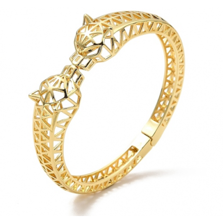 Double Leopard Head Brass Hollow Bangles for Women