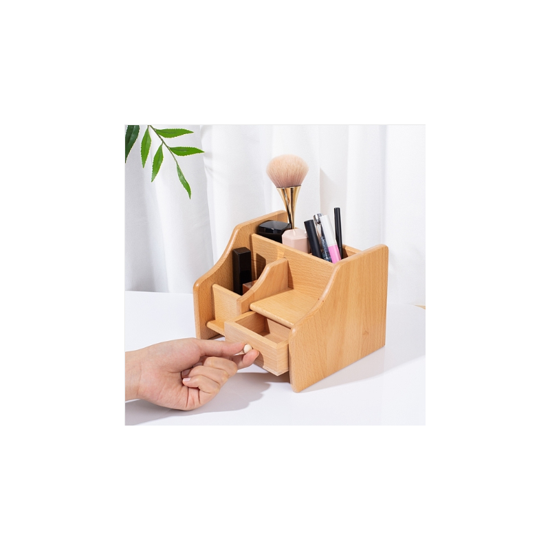 Beech Wood Cosmetic Drawer Storage Organizer Box