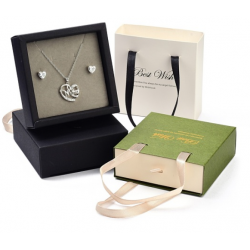 Paper Drawer Jewelry Set Box, with Black Sponge & Polyester Ribbon Handles
