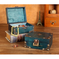 Retro Wood Jewelry Storage Box with Lock, Plywood Jewelry Necklace Bracelet Earring Box, Rectangle