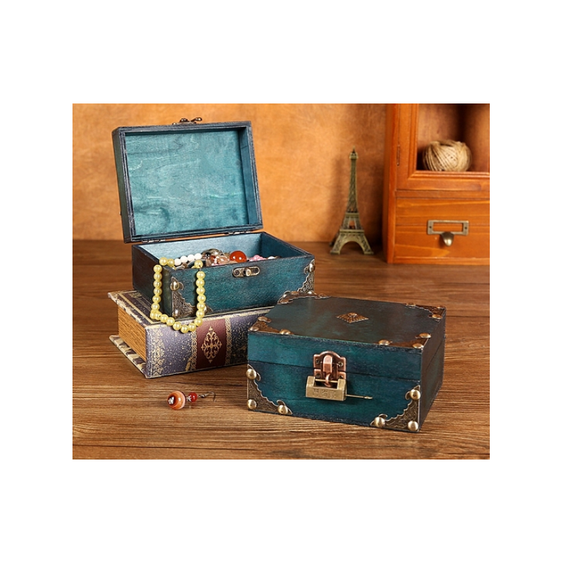 Retro Wood Jewelry Storage Box with Lock, Plywood Jewelry Necklace Bracelet Earring Box, Rectangle Retro Wood Jewelry Storage Box with Lock, Plywood Jewelry Necklace Bracelet Earring Box, Rectangle