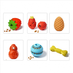 Pine Cone/Bone/Round/Strawberry/Pitaya Rubber Slow Feeding Interactive Dog Toys, Dog Puzzle Toy, Pet Food Dispensing Toy