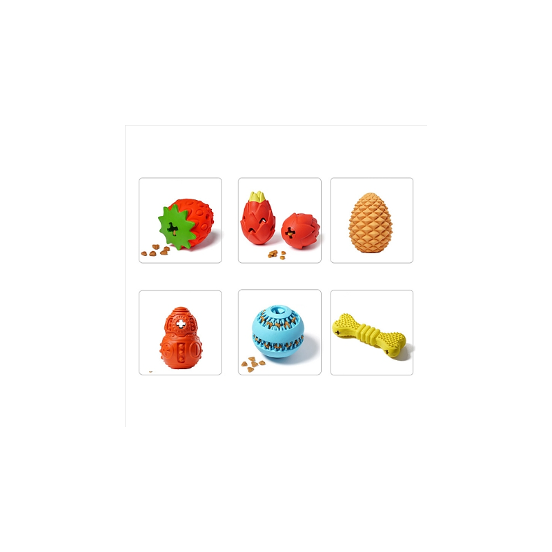 Pine Cone/Bone/Round/Strawberry/Pitaya Rubber Slow Feeding Interactive Dog Toys, Dog Puzzle Toy, Pet Food Dispensing Toy
